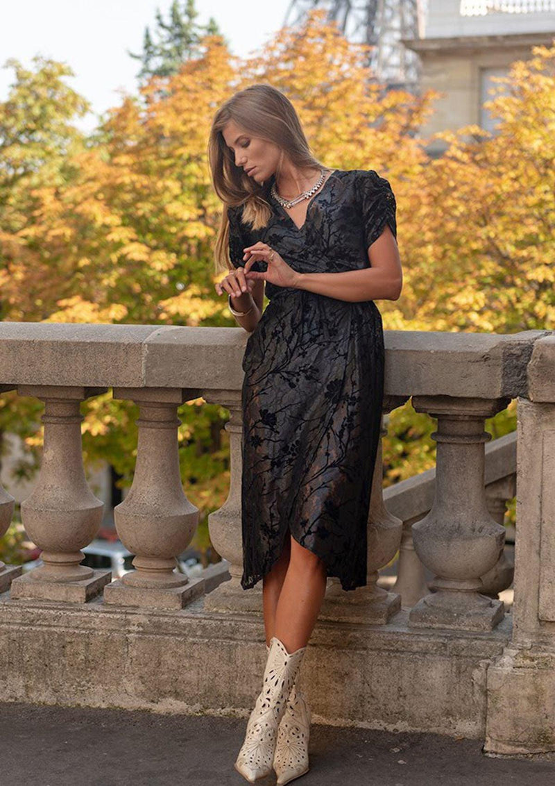 Retrouvailles Wrap Dress Midnight Black Lace - Muse and Lyrics